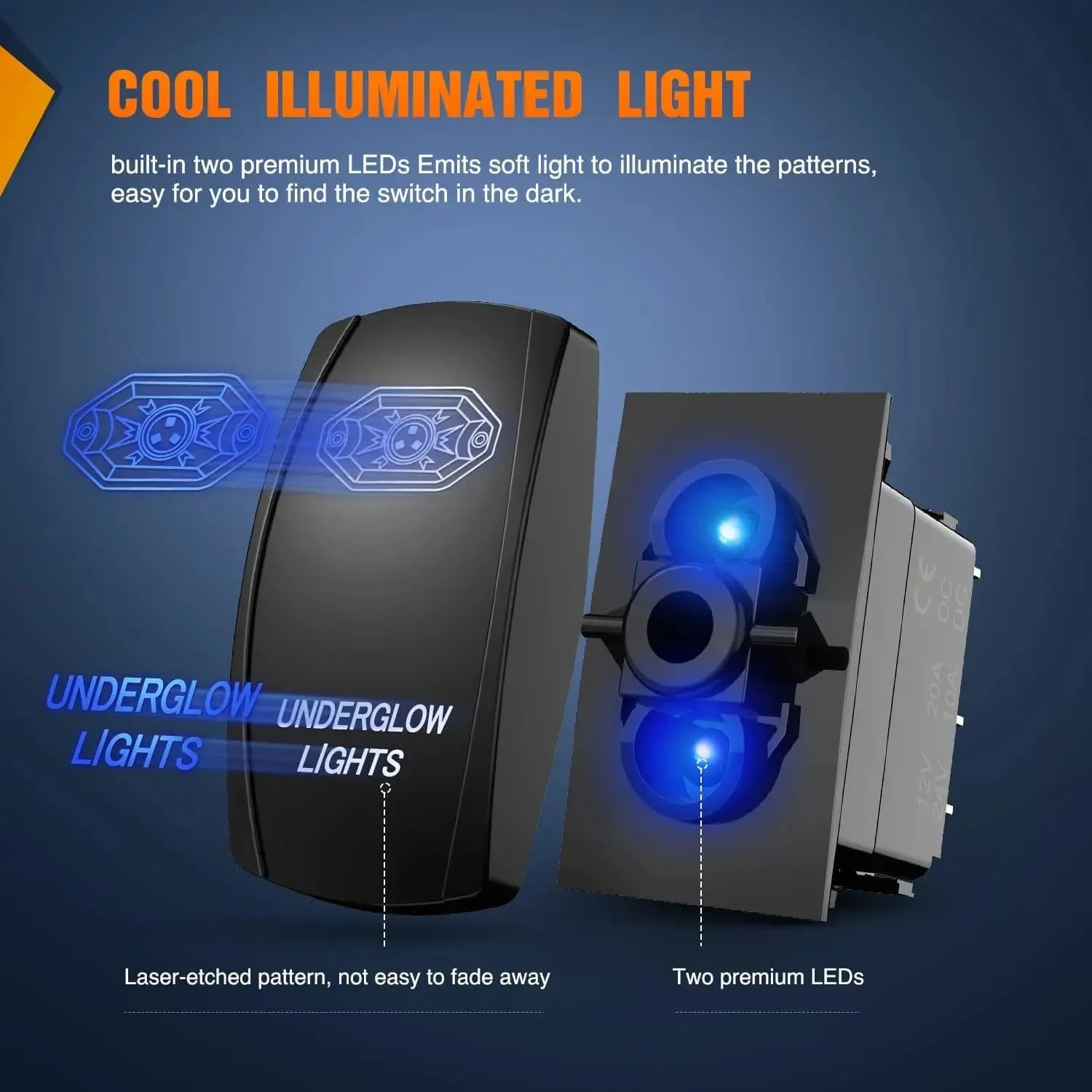 5Pin Laser On/Off Underglow Lights Rocker Switch Blue