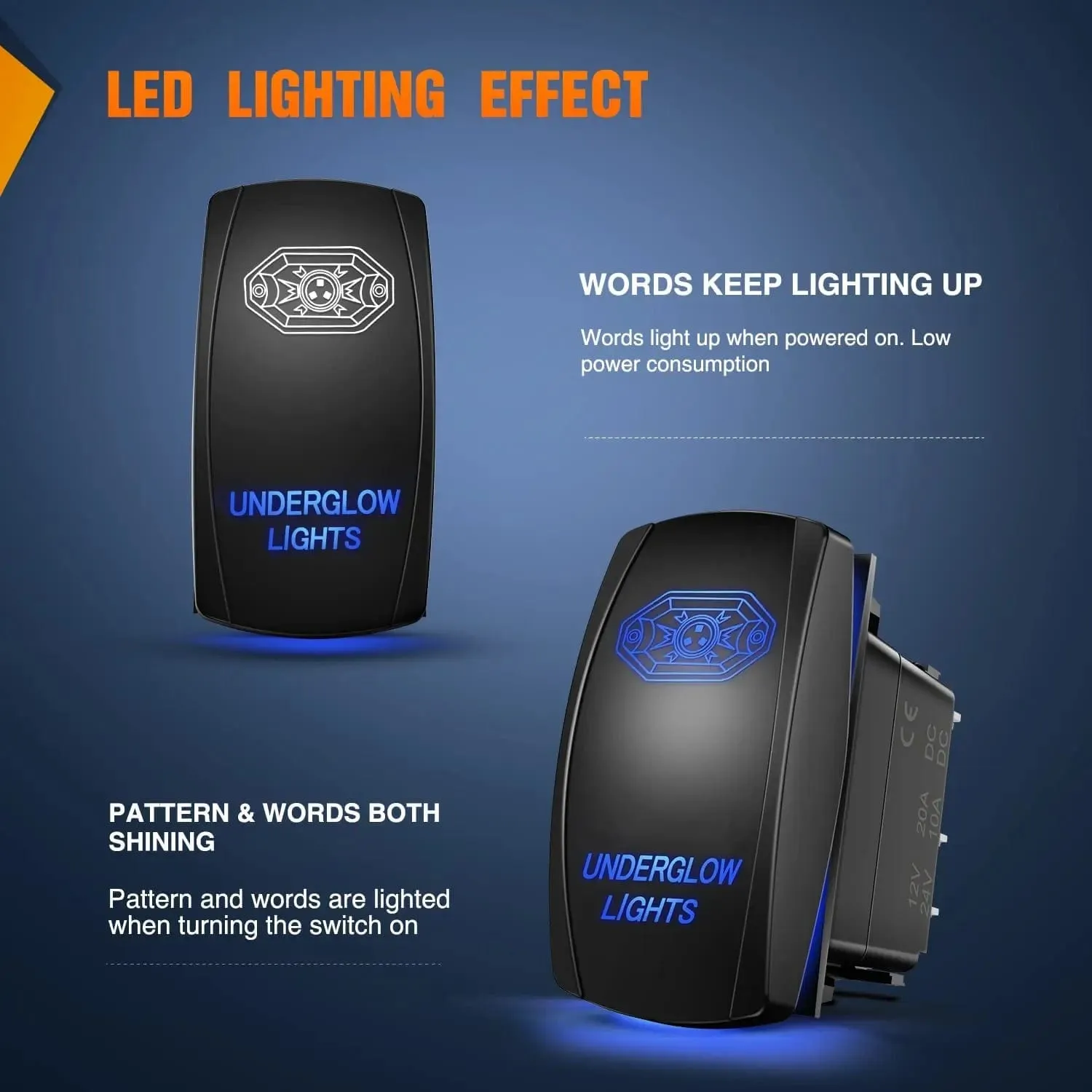 5Pin Laser On/Off Underglow Lights Rocker Switch Blue