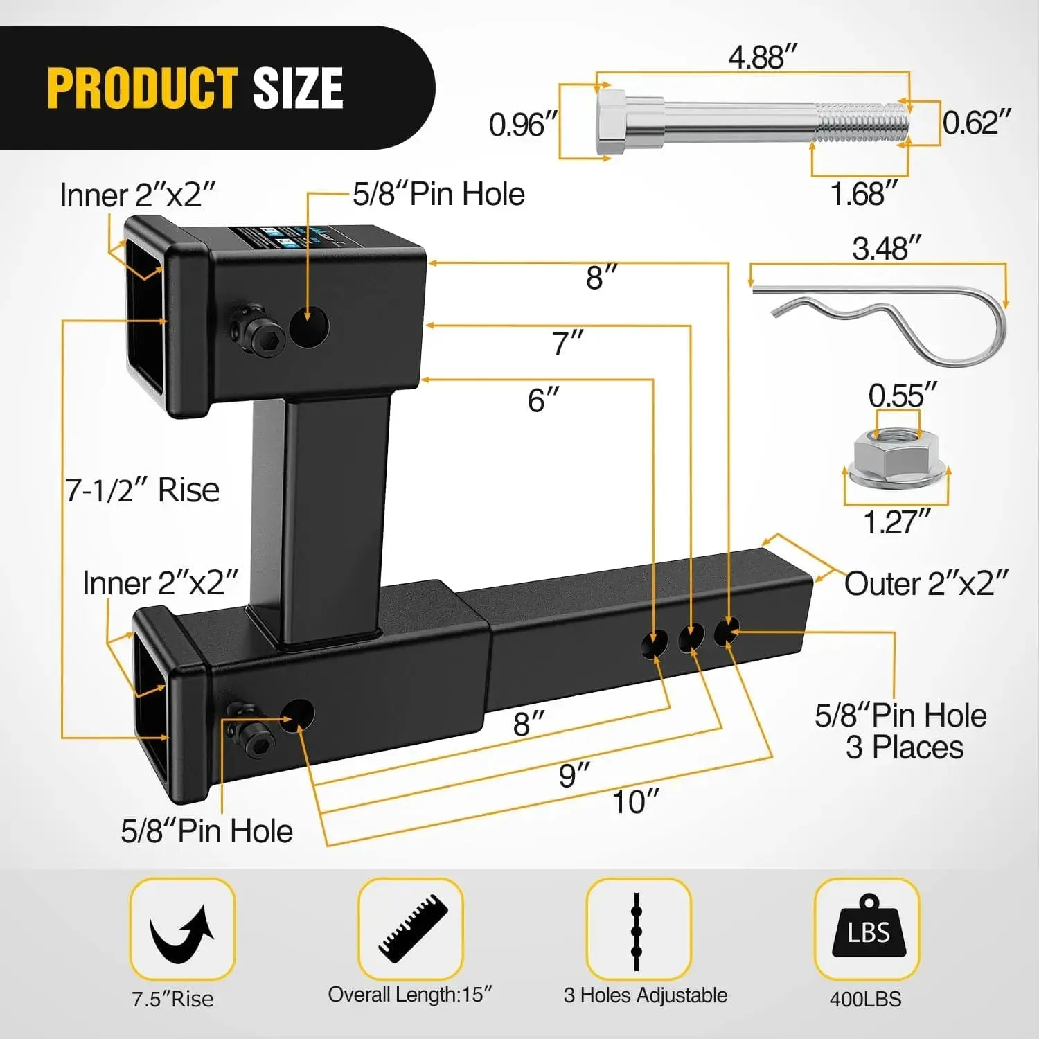 Dual Receiver Extender Fit 2inch Receiver Tube