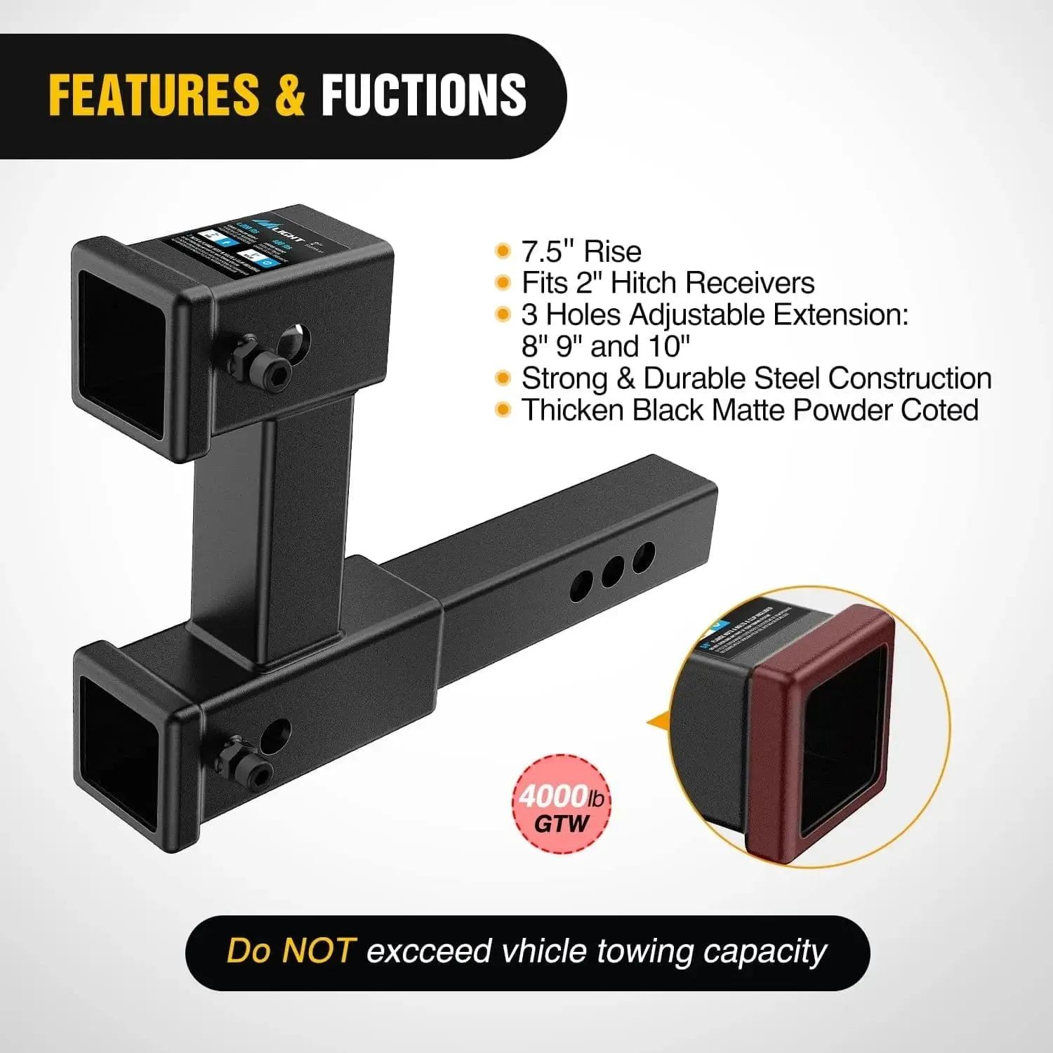 Dual Receiver Extender Fit 2inch Receiver Tube