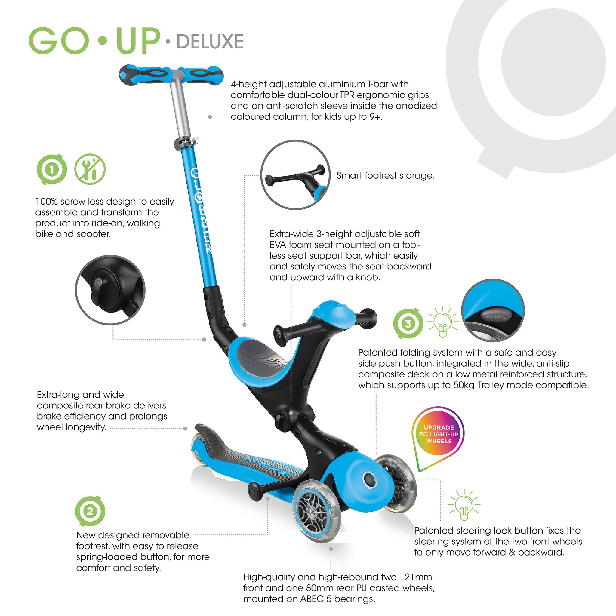 Globber Go Up Deluxe Lights Scooter - Deep Pink (15m - 9y)