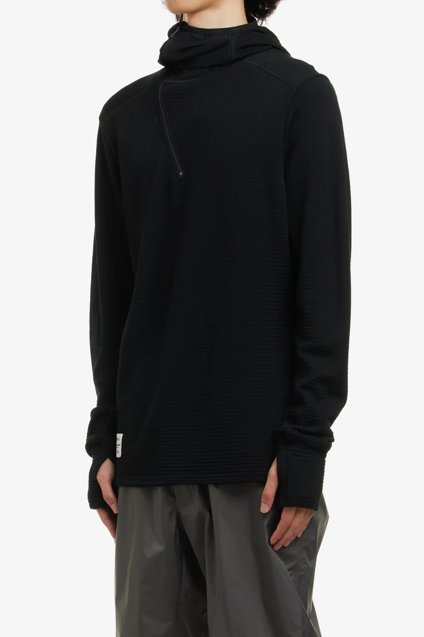 HOODED MERINO GRID FLEECE