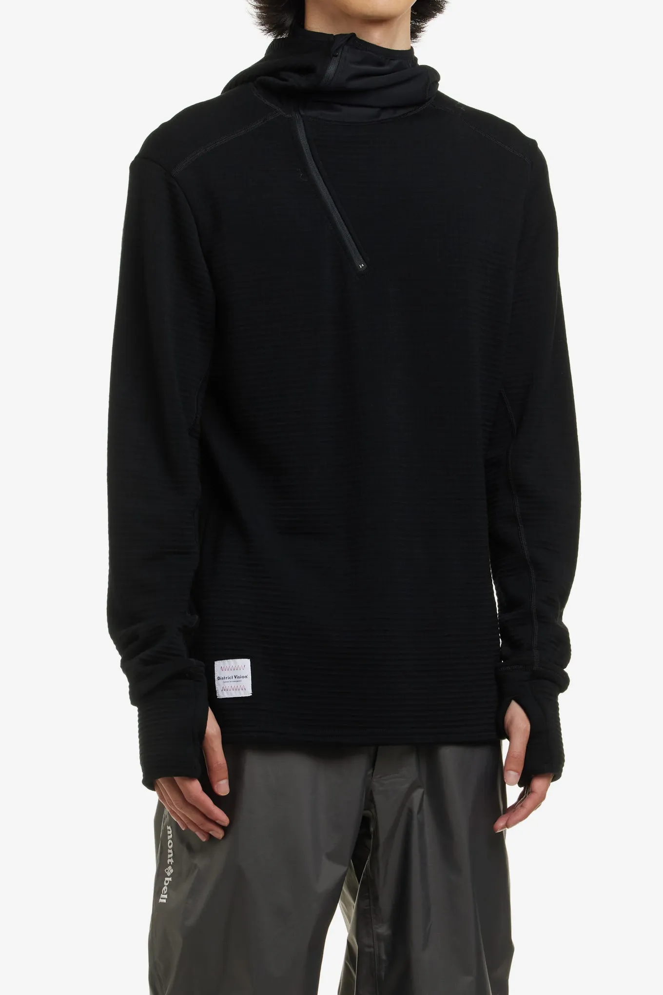 HOODED MERINO GRID FLEECE