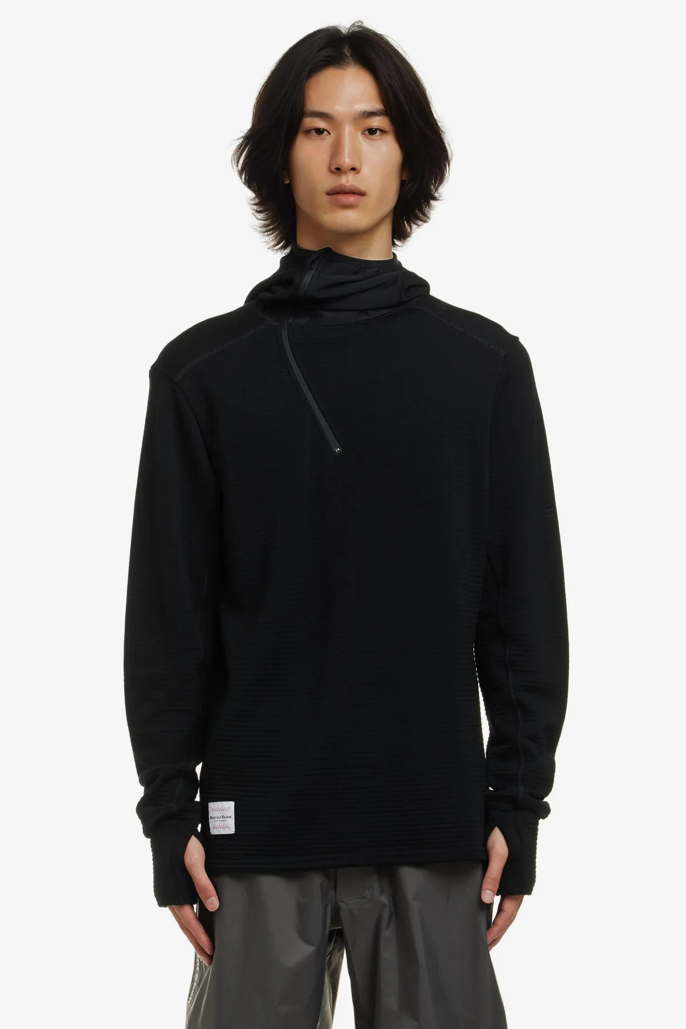 HOODED MERINO GRID FLEECE