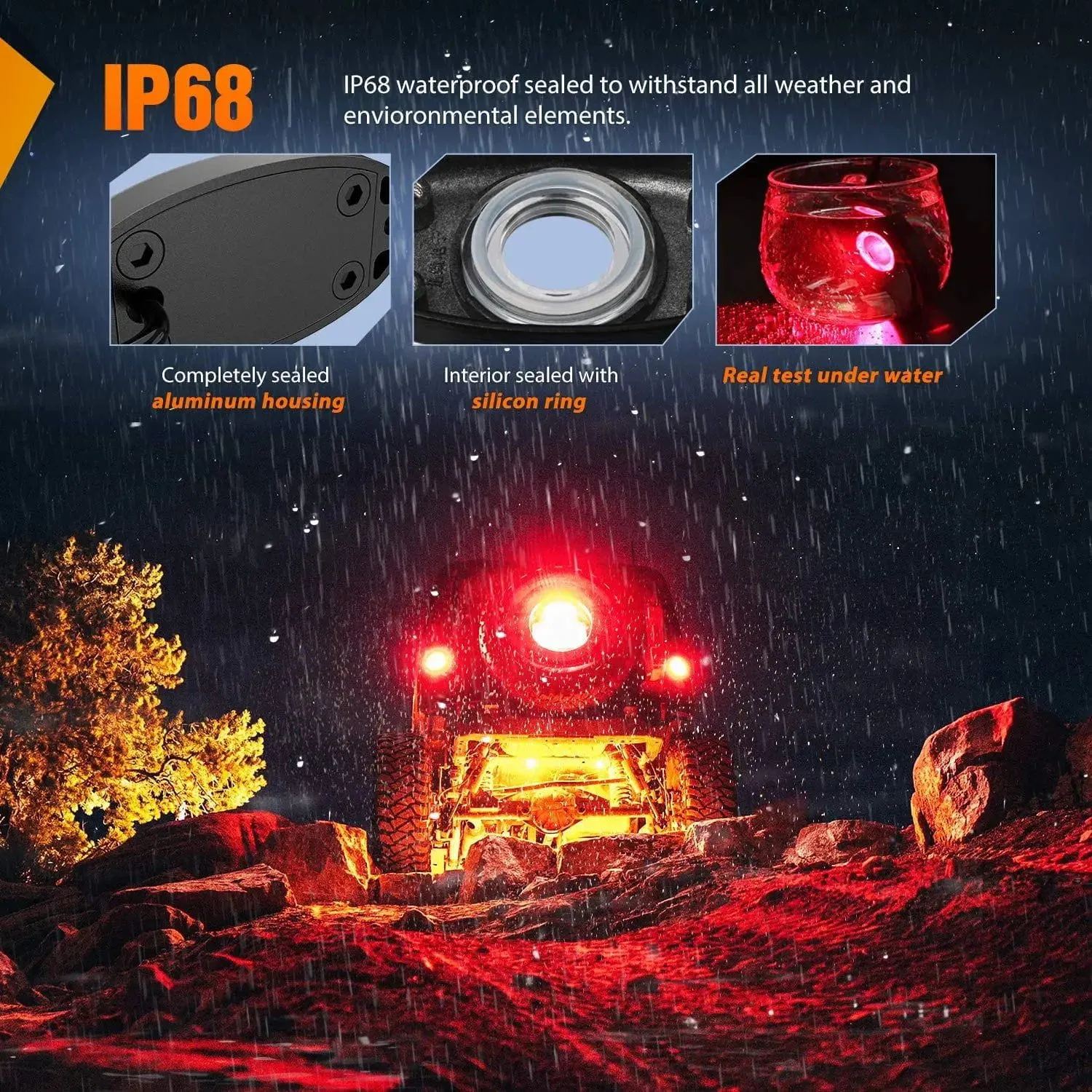 Red LED Rock Lights (4 Pcs)