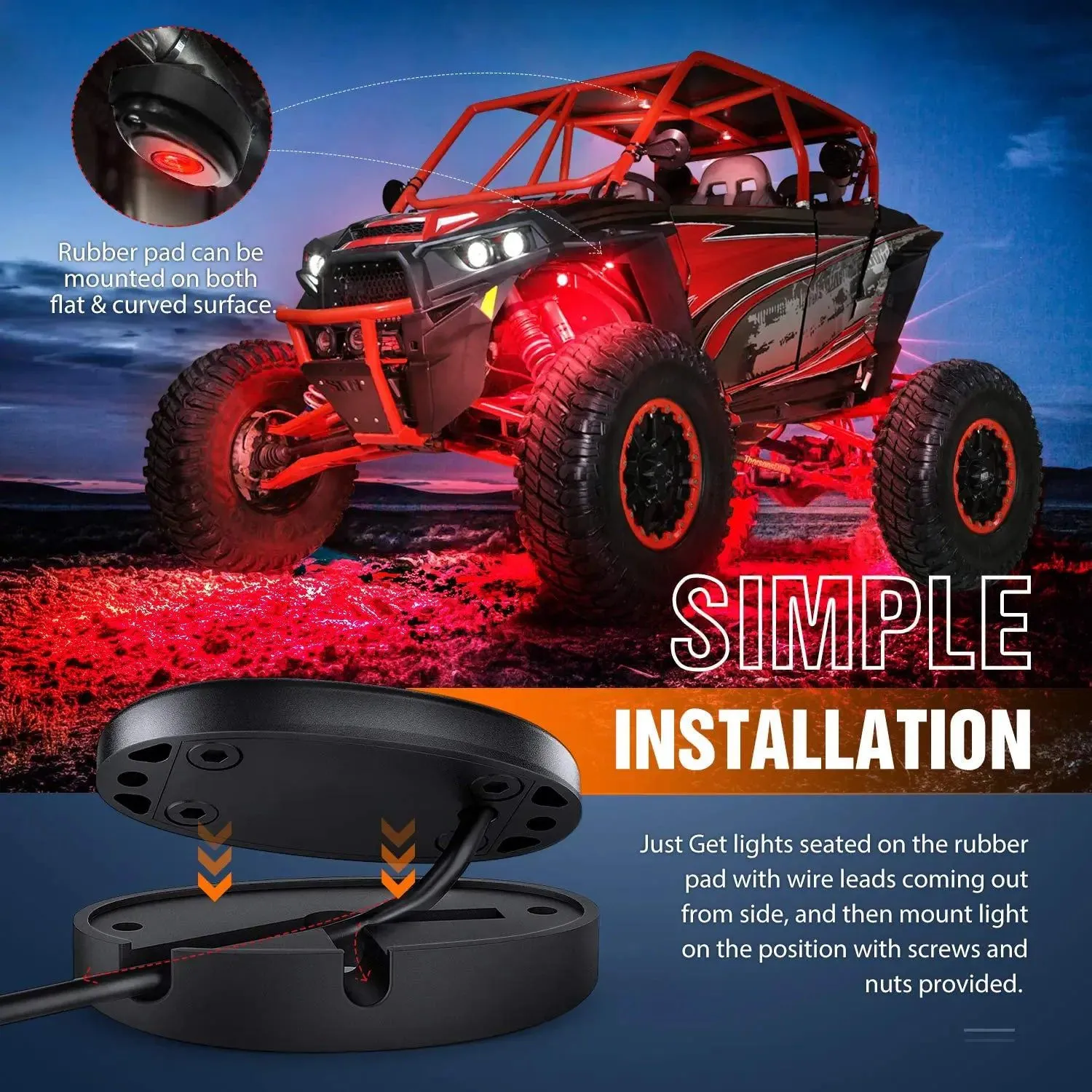 Red LED Rock Lights (4 Pcs)