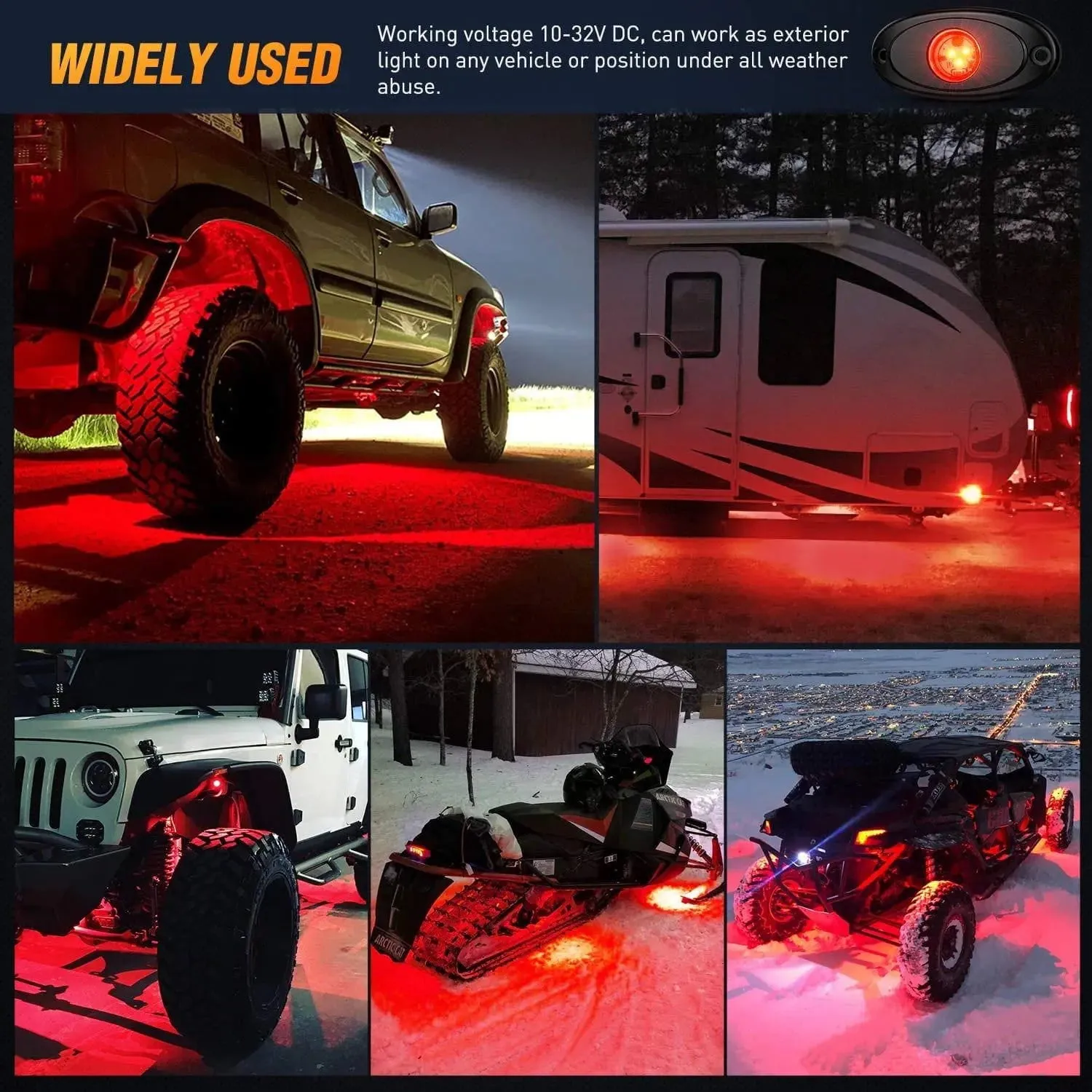 Red LED Rock Lights (6 Pcs)